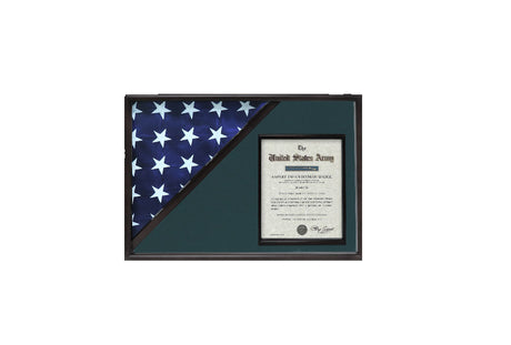 Shadow box for 5' x 9.5' flag with 8.5 x 11 Document holder , Black Finish