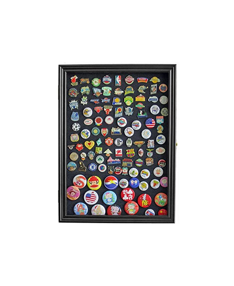 Black Finish Display Case Wall Frame Cabinet for Military Medals, Pins, Patches, Insignia, Ribbons, Brooches