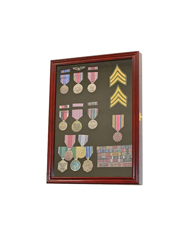 Cherry Finish Display Case Wall Frame Cabinet for Military Medals.