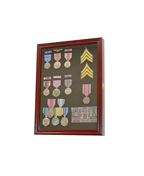 Cherry Finish Display Case Wall Frame Cabinet for Military Medals.