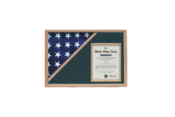 Shadow box for 5' x 9.5' flag with 8.5 x 11 Document holder , Oak Finish