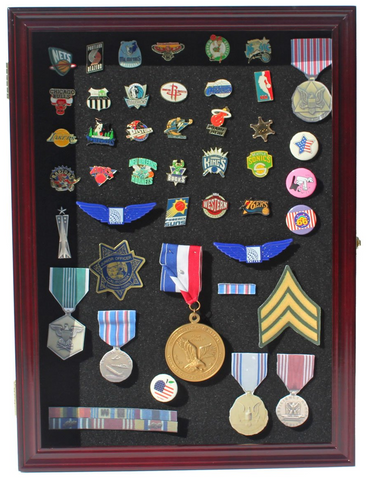 Collector Medal/Lapel Pin Display Case Holder Cabinet Shadow Box (Cherry Finish)