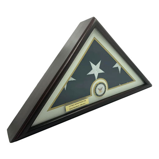 Flags Connections - 5x9 Burial/Funeral/Veteran Flag Elegant Display Case, Solid Wood, Cherry Finish, 5x9 Burial/Funeral/Veteran Flag Elegant Display Case, Solid Wood, The Military Gift Store, Triangle flag display