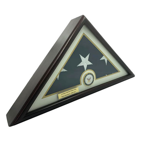 Flags Connections - 5x9 Burial/Funeral/Veteran Flag Elegant Display Case, Solid Wood, Cherry Finish, 5x9 Burial/Funeral/Veteran Flag Elegant Display Case, Solid Wood, The Military Gift Store, Triangle flag display