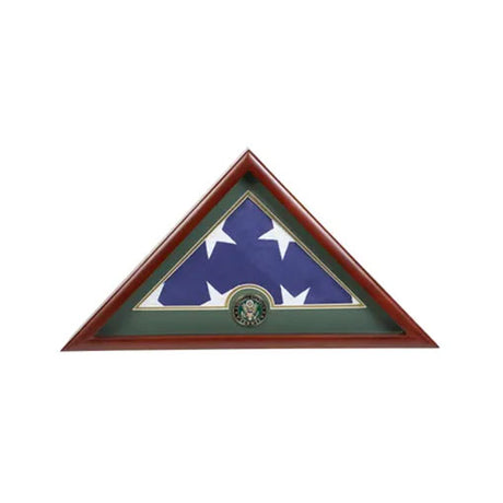 US Flag Display Case with Army Medallion, 5' x 9'6 Mahogany Case, , The Military Gift Store, Triangle flag display