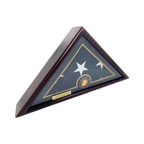 Flags Connections - Flat Base 5x9 Flag Display Case for American Veteran Burial Flag-Solid Wood,Cherry Finish, Flag,with A Customized Name Plate, Marine., Flat Base 5x9 Flag Display Case for American Veteran Burial Flag., The Military Gift Store, Flag Display cases