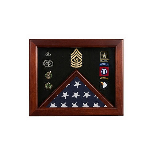 Military Flag medal display case, Mahogany wood for 3x5 flag