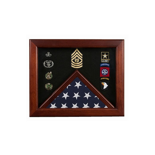 Military Flag medal display case, Mahogany wood for 3x5 flag, , The Military Gift Store, Rectangular case