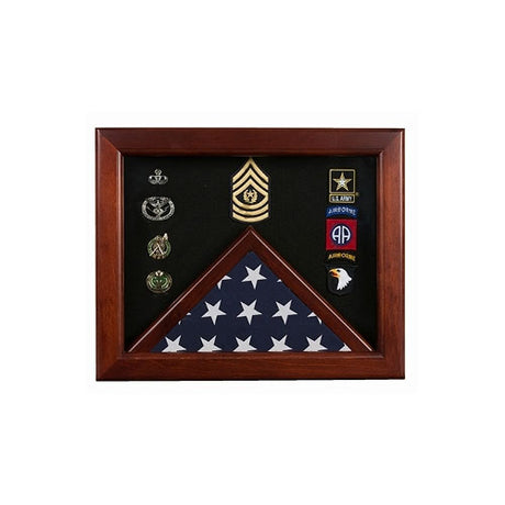 Military Flag medal display case, Mahogany wood for 3x5 flag