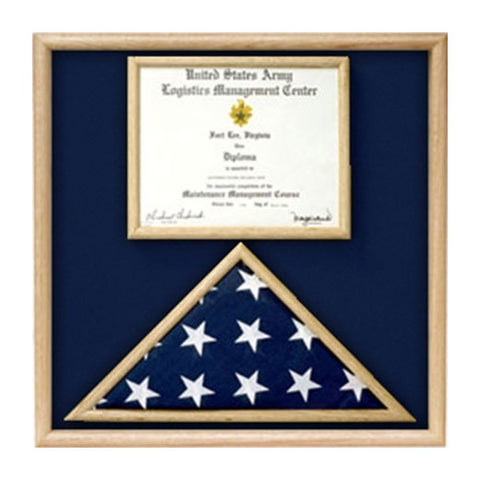Flag and Certificate Case, Flag Display Cases With Certificate - Oak Material.