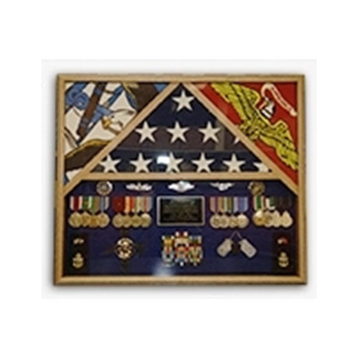 Flag Shadow case, 3 Flag Military Shadow Box - Oak Material. - The Military Gift Store