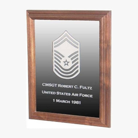 Military Laser Engraved Rank Insignia Mirror Frame - Oak Material. - The Military Gift Store