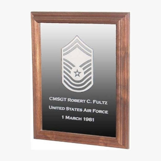 Military Laser Engraved Rank Insignia Mirror Frame - Oak Material. - The Military Gift Store
