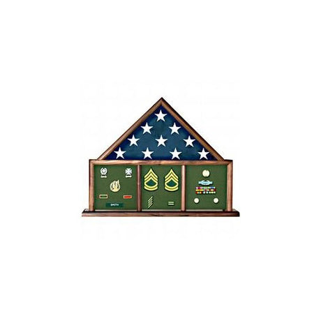 Flag Connections Walnut Three Bay Mantle Flag Display Case