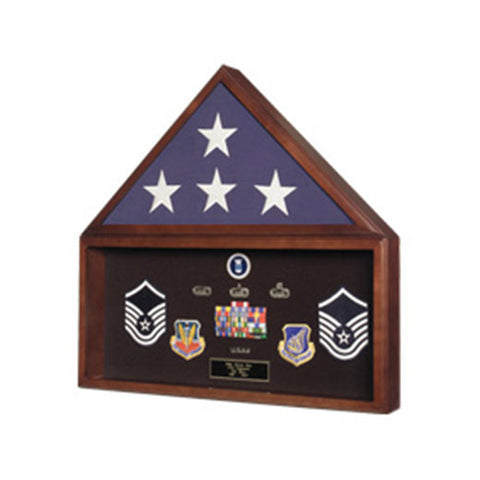 Burial Flag Medal Display case, Ceremonial Flag display - Material Cherry or Walnut. - The Military Gift Store