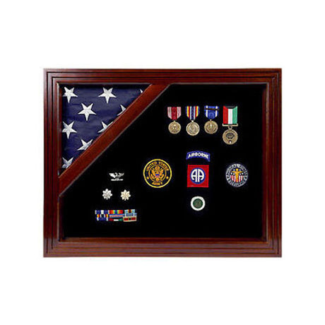 Military Award Shadow Box with Display Case for 3 x 5 feet Flag Black.