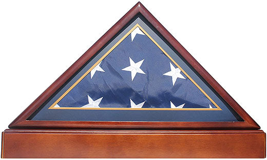 Burial/Funeral Military Shadow Box with Pedestal Stand (with Marine Dark Blue Mat)