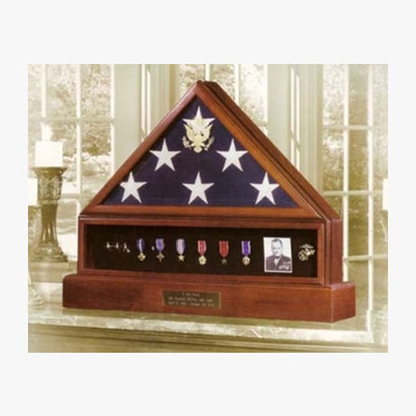 Presidential Pedestal Flag Medal Display - Walnut or Cherry Material. - The Military Gift Store