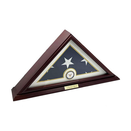 Flags Connections - 5'x9' Flag Display Case for American Veteran Burial Flag - Solid Wood, Cherry Finish - Small Base - Navy., 5'x9' Flag Display Case for American Veteran Burial Flag - Solid Wood., The Military Gift Store, Triangle flag display