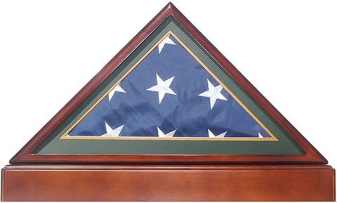 Burial/Funeral Military Shadow Box with Pedestal Stand (with Army Green Mat)