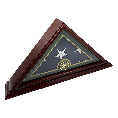 Flags Connections - 5x9 Burial/Funeral/Veteran Flag Elegant Display Case with Base, Solid Wood