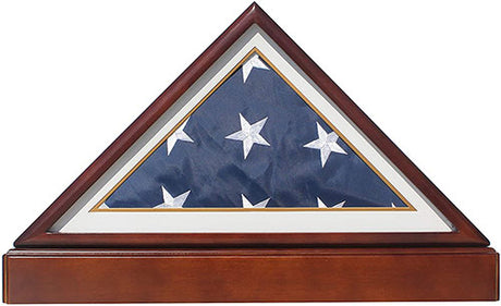 Burial/Funeral Military Shadow Box with Pedestal Stand (with Navy White Mat)