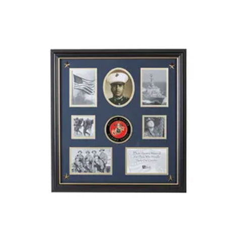 U.S. Marine Corps Medallion 7 Picture Collage Frame with Stars - The Military Gift Store