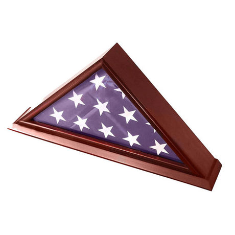 Flags Connections - 5x9 Burial/Funeral/Veteran Flag Elegant Display Case with Base, Solid Wood, Cherry Finish., 5x9 Burial/Funeral/Veteran Flag Elegant Display Case with Base., The Military Gift Store, Triangle flag display