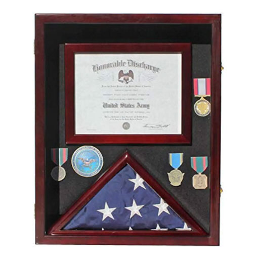 Military Shadow Box 3'X5' Flag Display Case, with Certificate Frame Mahogany Finish FC17., Military Shadow Box 3'X5' Flag Display Case, with Certificate Frame, The Military Gift Store, Military Shadow Box Cases