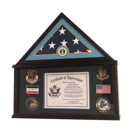 Large Military Shadow Box Frame Memorial Burial Funeral Flag Display Case for 5x9 Flag, Solid Wood (Mahogany) - Airforce., Large Military Shadow Box Frame Memorial Burial Funeral, The Military Gift Store, Military Flag Display Cases