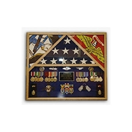 3 Flags Military Shadow Box, flag case for 3 flags - Oak Material. - The Military Gift Store