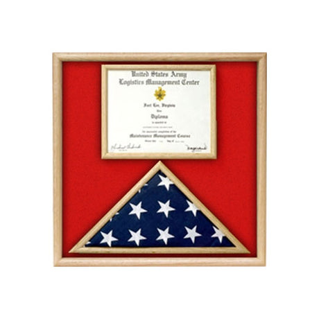 US Marine Corp Flag and Certificate Display Case/ award case - Oak Material.