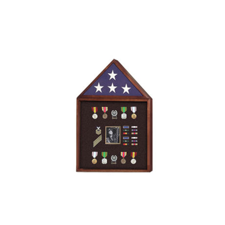 Flag and Badge display cases, Flag and Photo Frame - Walnut, 3'x5'flag - The Military Gift Store