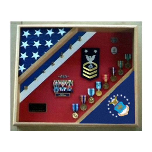 Air Force Retirement Gift, USAF Flag Shadow Box, USAF display - Oak-Walnut-Cherry. - The Military Gift Store