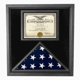 Flag and Certificate Case Black Frame, with Certificate Holder American Made - Material and Size. - The Military Gift Store