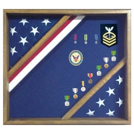 Flag Display Box, Wood Flag Red White and Blue Box - Cherry Material. - The Military Gift Store