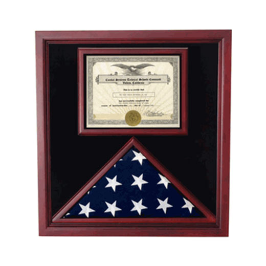 Flag and Certificate Case, Flag Display Cases With Certificate - Black Velvet, Navy Blue Velvet, Red Velvet or Maroon Velvet background Color. - The Military Gift Store