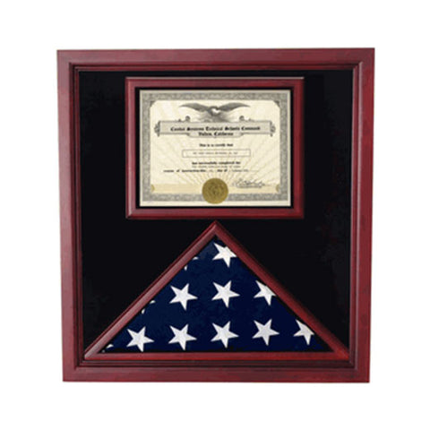 Flag and Certificate Case, Flag Display Cases With Certificate - Black Velvet, Navy Blue Velvet, Red Velvet or Maroon Velvet background Color. - The Military Gift Store