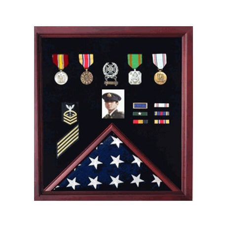 Flag Display Case Combination For Medals and Photos Top Quality - Fit 5' x 9.5' Flag.
