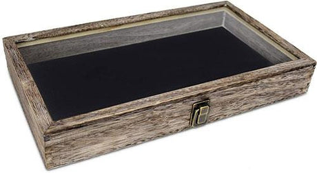 Flag Connection Wooden Jewelry Display case with Tempered Glass Top Lid, Coffee Color, Wooden Jewelry Display case with Tempered Glass Top Lid, The Military Gift Store, Display Case Accessories