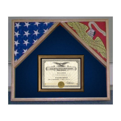 Military Flag Case For 2 Flags and Certificate Display Case - Oak-Walnut-Cherry-Black-Cherry Finish.