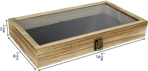 Wooden Jewelry Display case with Tempered Glass Top Lid