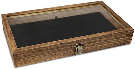 Flag Connection Wooden Jewelry Display case with Tempered Glass Top Lid, Brown Color, Wooden Jewelry Display case with Tempered Glass Top Lid, The Military Gift Store, Display Case Accessories