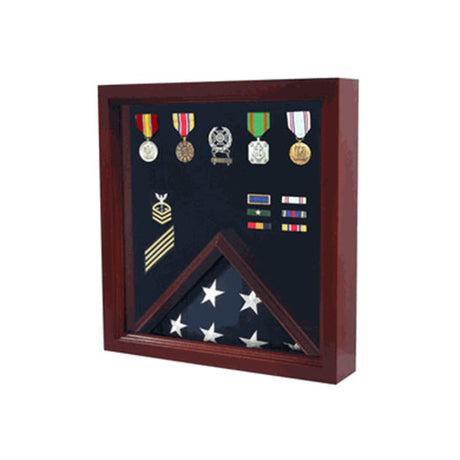Flag Medal Display Case, Wood Military Flag Medal Shadow Boxes - Cherry Material.