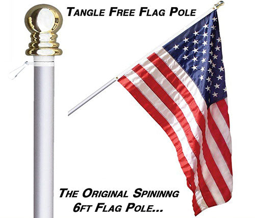 Flag Pole - 6 Foot Silver Brushed Aluminum No Tangle Spinning Flagpole with Silver Ball Top - Strong Pole Will Fly Grommeted or Sleeved Flags in Residential or Commercial Settings Flag Pole - 6 Foot Silver Brushed Aluminum No Tangle Spinning Flagpole with Silver Ball Top - Strong Pole Will Fly Grommeted or Sleeved Flags in Residential or Commercial Settings