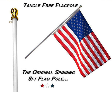 Flag Pole: Tangle Free Spinning Flagpole Residential or Commercial 6ft Flag Pole (White)