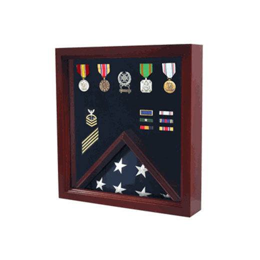 Flag Medal Display Case, Wood Military Flag Medal Shadow Boxes - Fit 3' x 5' flag.