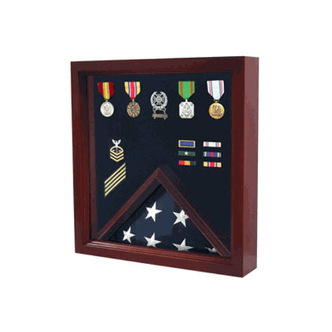 Flag Medal Display Case, Wood Military Flag Medal Shadow Boxes - Fit 3' x 5' flag.