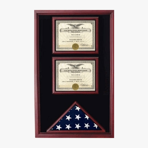 2 Certificates Flag Display case - Fit 3" x 5" Flag. - The Military Gift Store