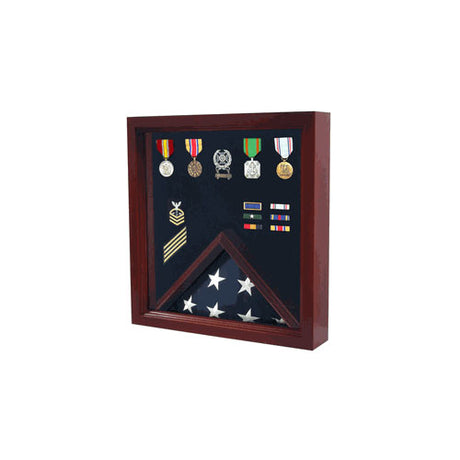 Flag Medal Display Case, Wood Military Flag Medal Shadow Boxes